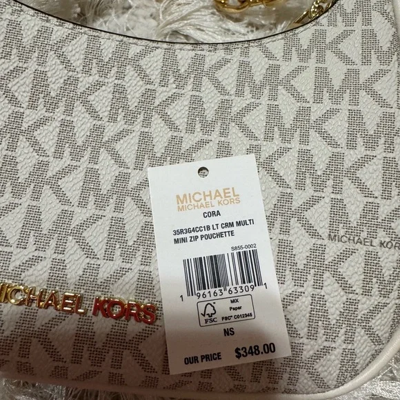 ✨NEW MICHAEL MICHAEL KORS Beige Monogram Mini Cora Crossbody Bag ✨ - Picture 13 of 13